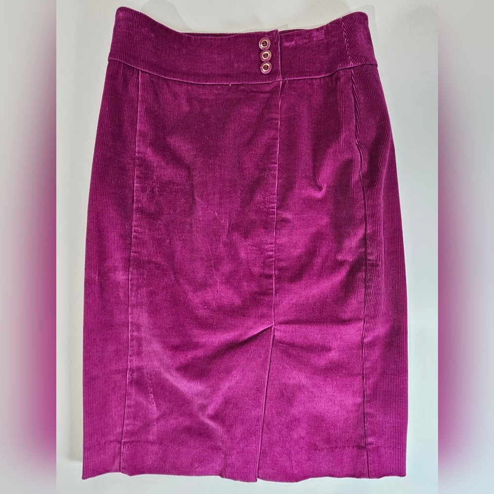 Bebe Corduroy Maxi Skirt Womens Size 6 Magenta 3 Button Waist Front Slit 90s
